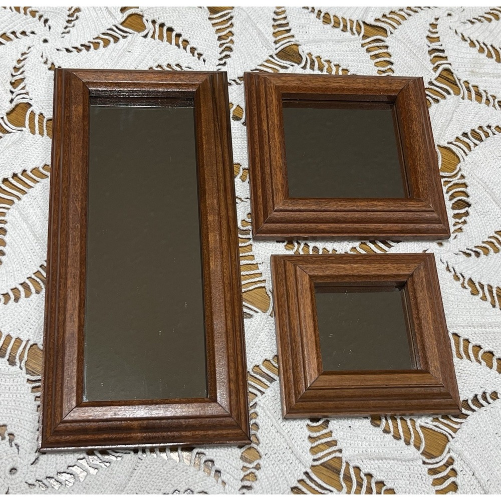 vintage home interior Small Wooden mirror Set Of 3 Wall Decor Square Rectangle